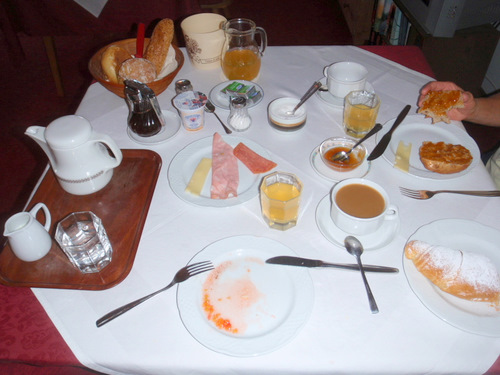 A nice Austrian Breakfast; most of it is gone.